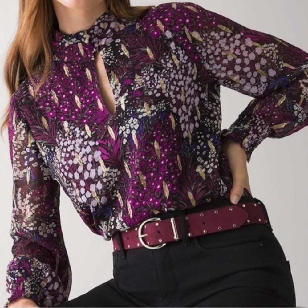 NWT White House Black Market floral and metallic blouse. Size 6